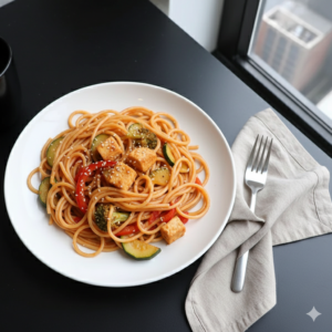 Pollo con fideos y veggies de estacion